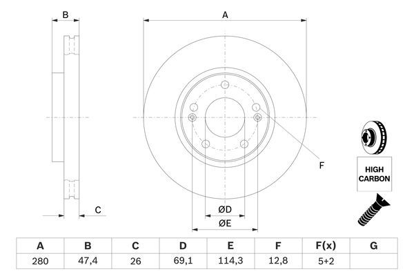 BOSCH 0 986 479 C07 Bremsscheiben Ø 280mm für Vorderachse