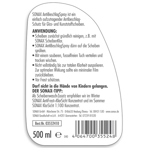 SONAX 03552410 Antibeschlagspray 500ml